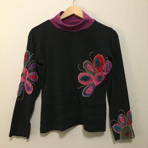 Leopards & Roses Floral Patchwork Mock Neck Sweater
